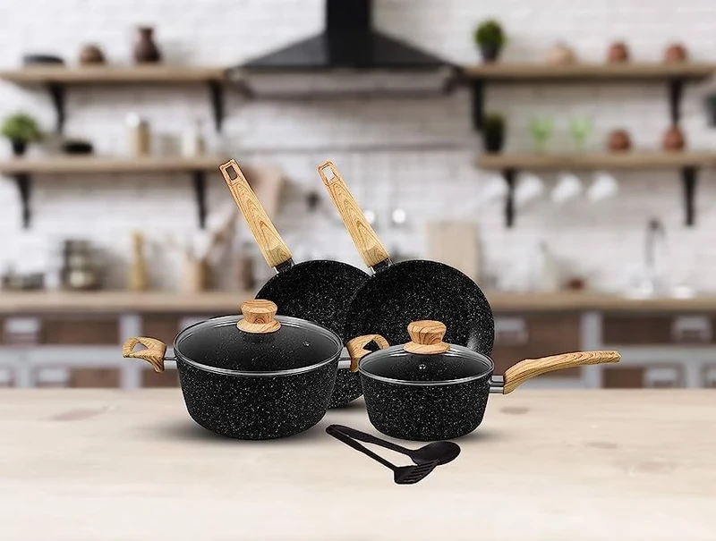 8pc Aluminium Cookware Set - Black Marble