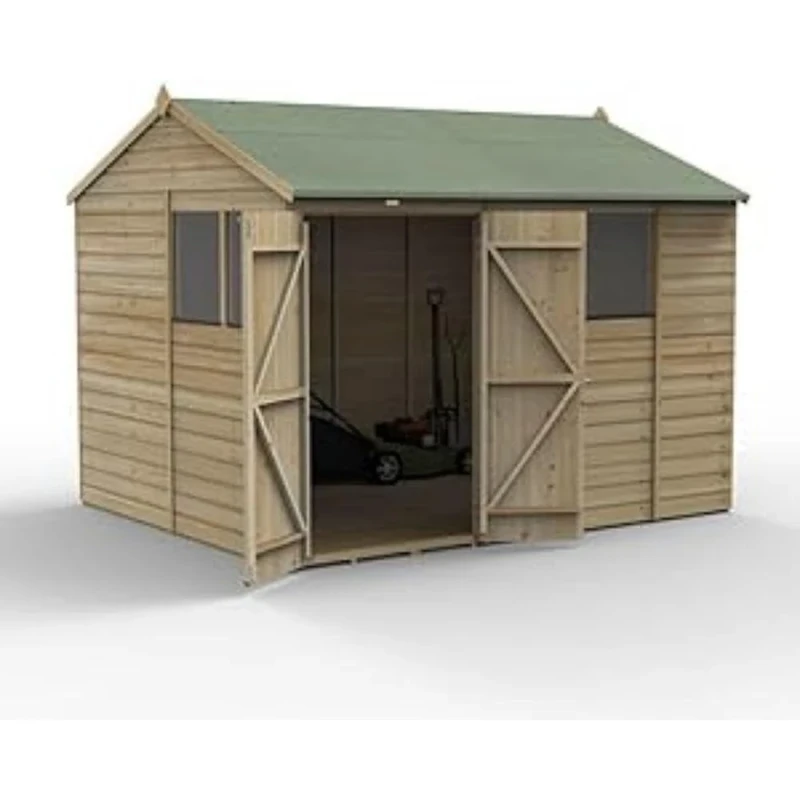 Forest Garden Beckwood 10x8 Reverse Apex Shed - 4 Windows - Double Door