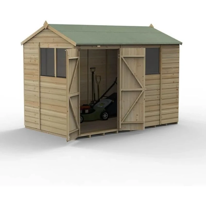 Forest Garden Beckwood 10x6 Reverse Apex Shed - 4 Windows - Double Door