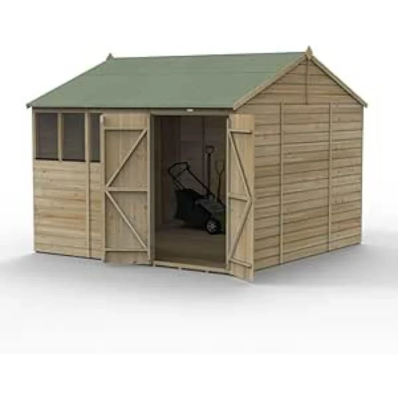 Forest Garden Beckwood 10x10 Reverse Apex Shed - 4 Windows - Double Door