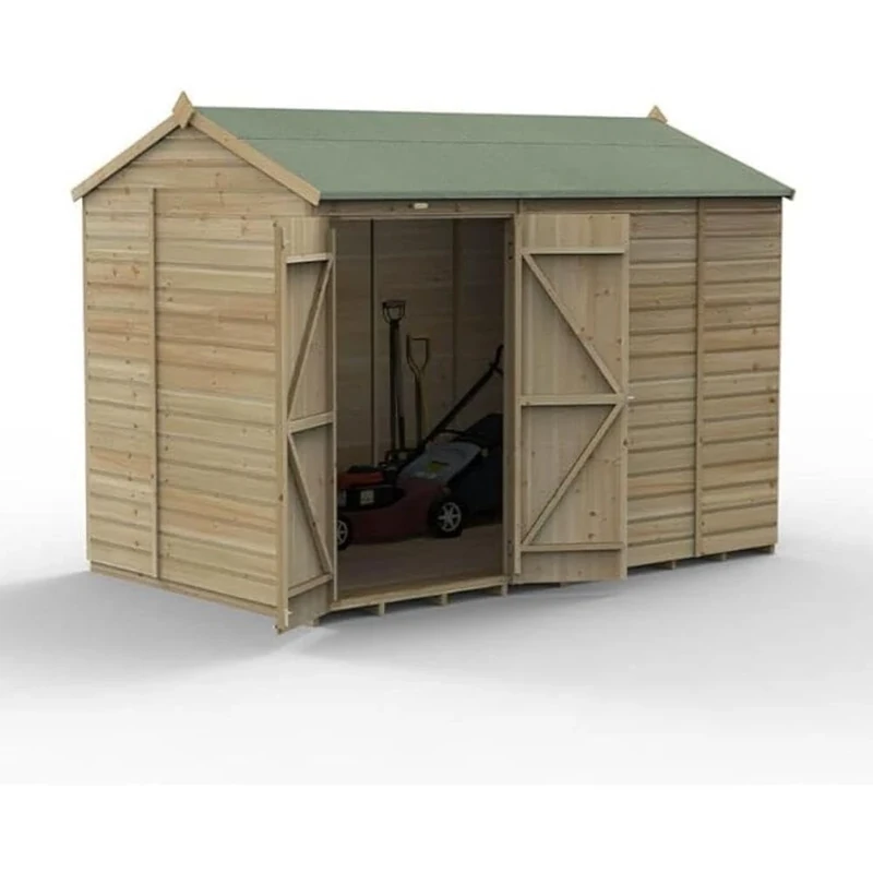 Forest Garden Beckwood 10x6 Reverse Apex Shed - No Windows - Double Door