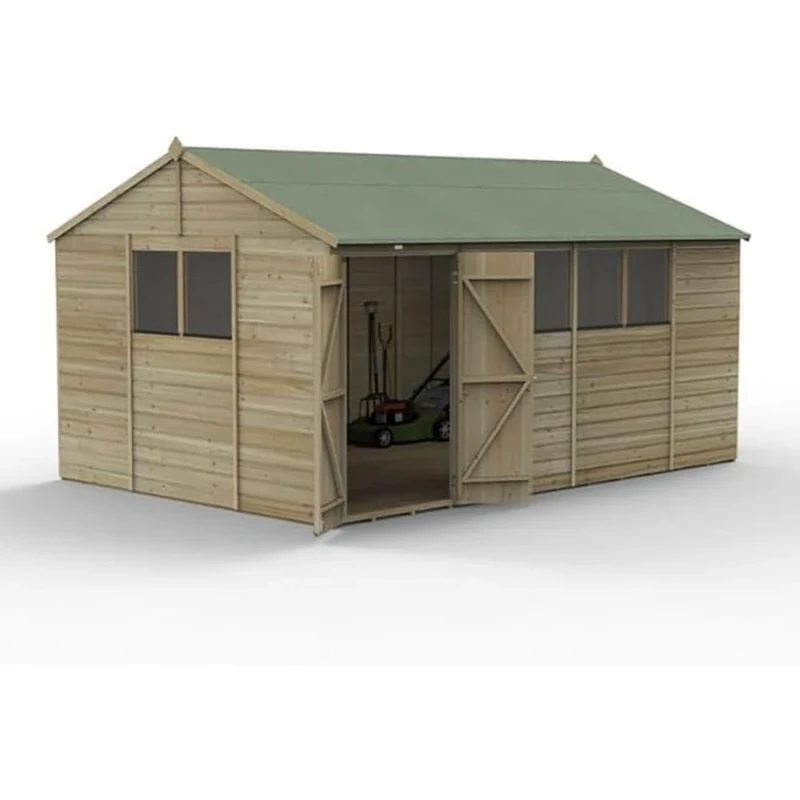 Forest Garden Beckwood 15x10 Reverse Apex Shed - 6 Windows - Double Door