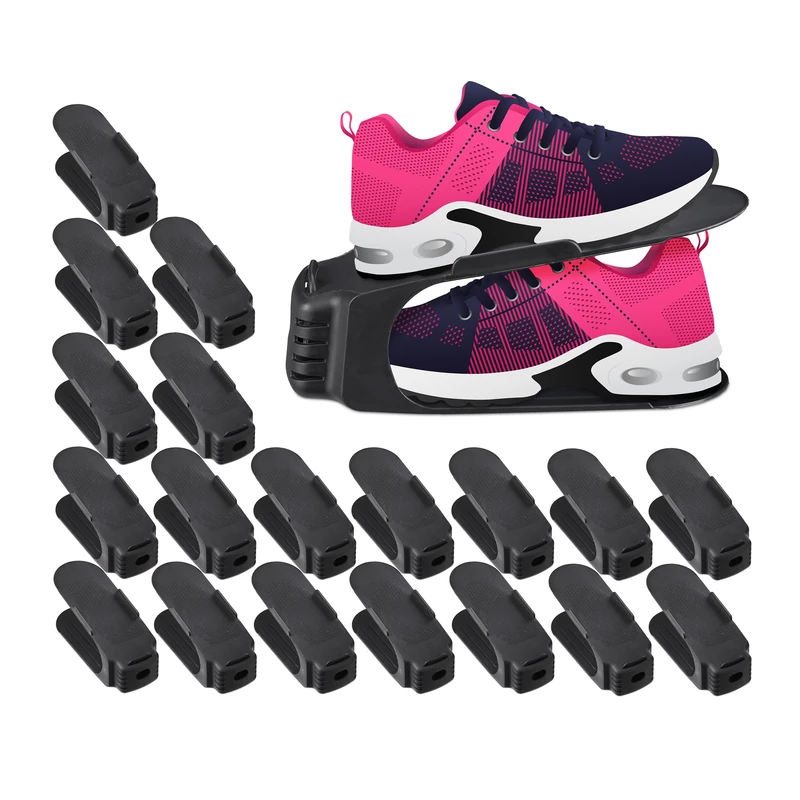Relaxdays Shoe Stacker, 20x Set, up to Size 39, Wardrobe & Closet Storage Solution, Organisation System, Plastic, Black, 12.5 x 10 x 25 cm