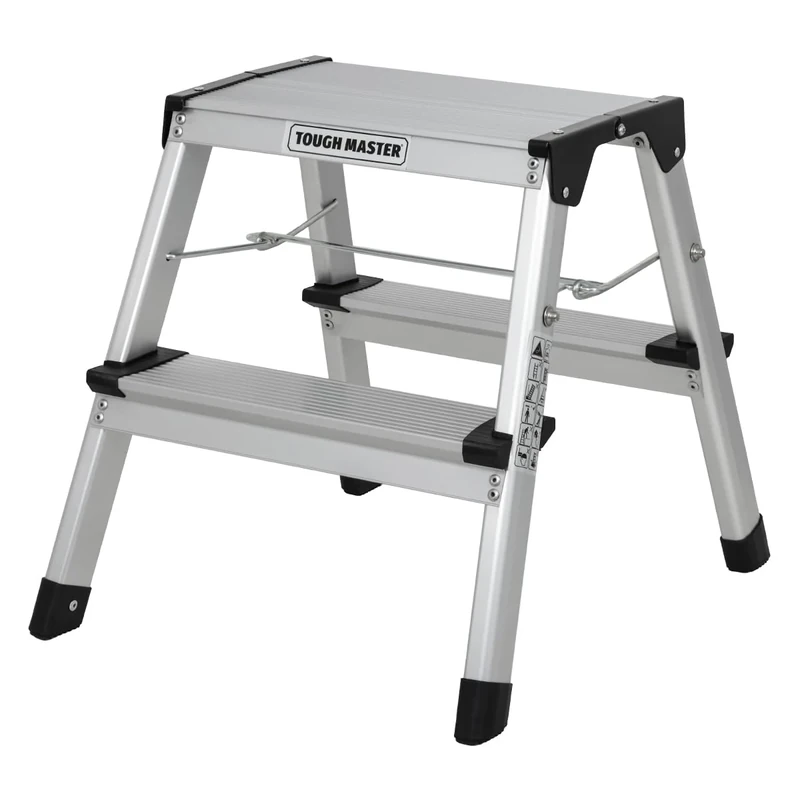 Step Ladder Double-Sided Folding Step Up Stool 20 x 33.5cm Heavy Duty Hop Up Aluminium Platform 150kg Capacity Multi-Purpose DIY Indoor Outdoor Usage TOUGH MASTER (2 Steps)