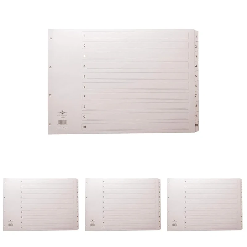 Concord Classic Index Mylar-Reinforced Oblong Punched 4 Holes 1-10 A3 White Ref 04601/CS46 (Pack of 4)