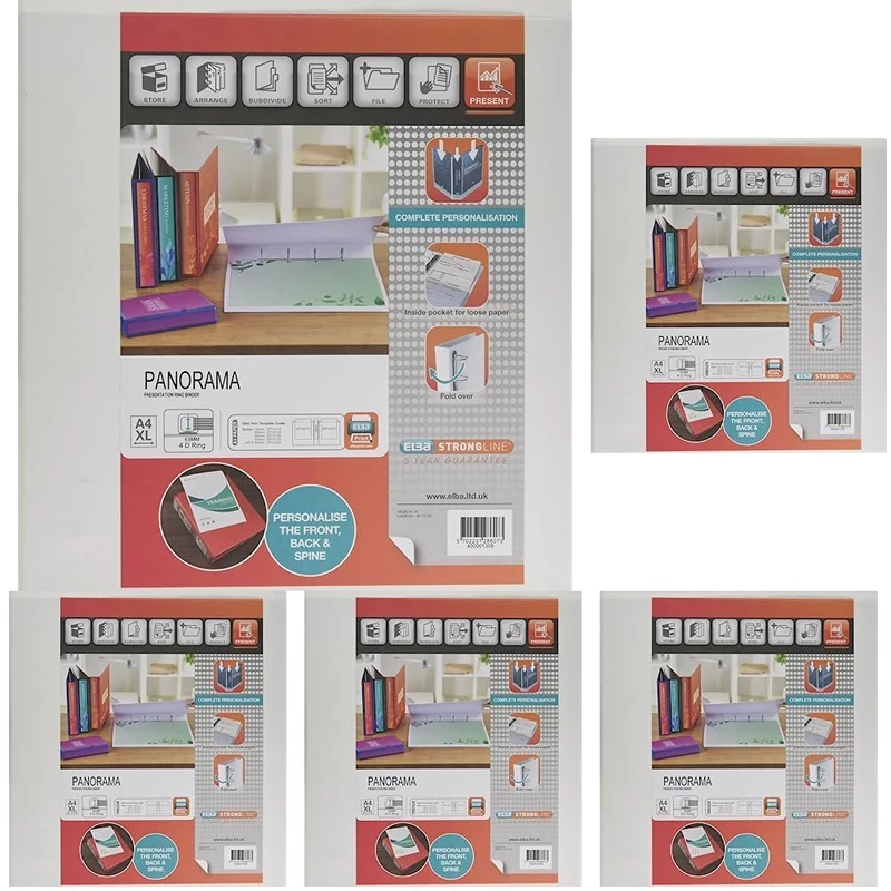Elba Panorama 90 mm A4+ Presentation 4D Ring Binder - White (Pack of 5)