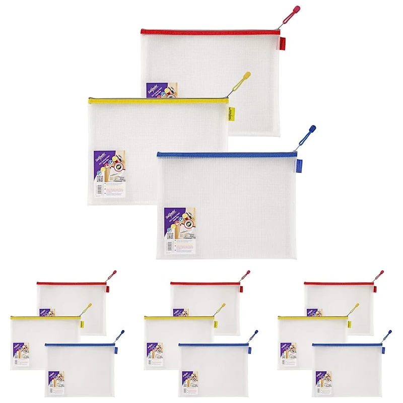 Snopake Foolscap Heavy Duty EVA Mesh Zippa-Bag [Pack of 12] 360 x 275mm – Transparent/Assorted [15819]
