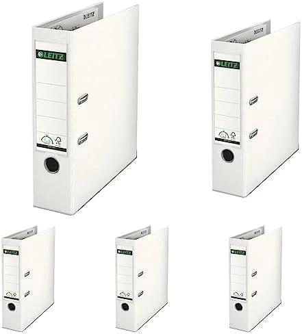 Leitz Lever Arch File, White, Plastic, A4, 8 cm Spine, 10100001 (Pack of 5)