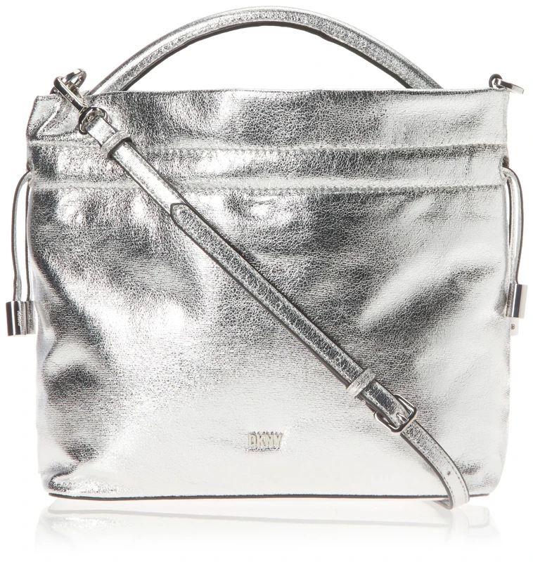 DKNY Women Feven Crossbody Handbag, Silver, Small