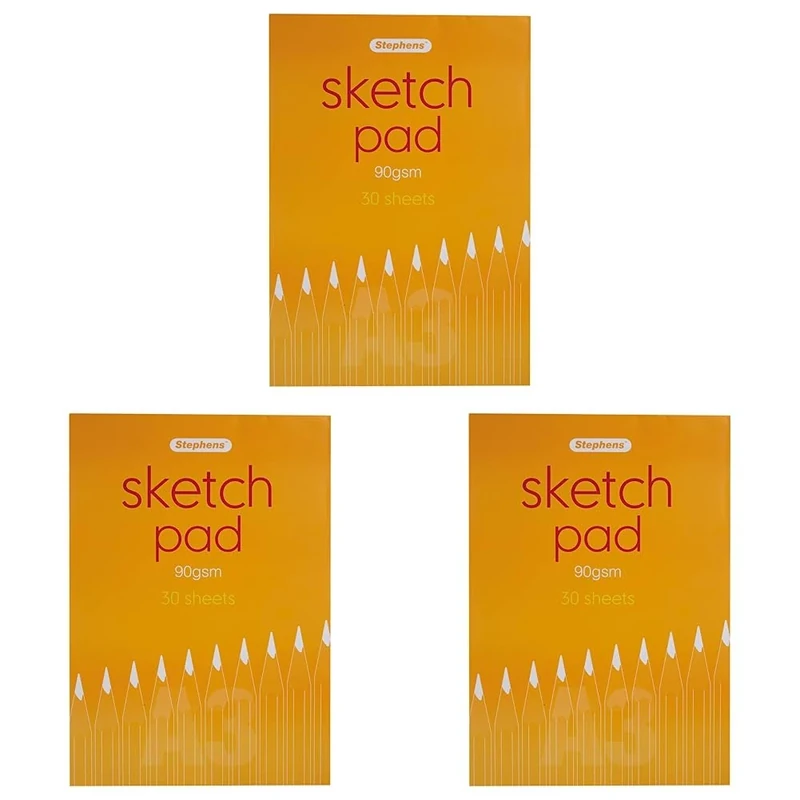 Stephens Sketch Pad (RS544852), A3, Gum Bound, 90GSM, 30 White Sheets, for Home, School, Professional Artists, College, Technical Drawing, Sketching, Amateurs, Arts and Crafts (Pack of 3)