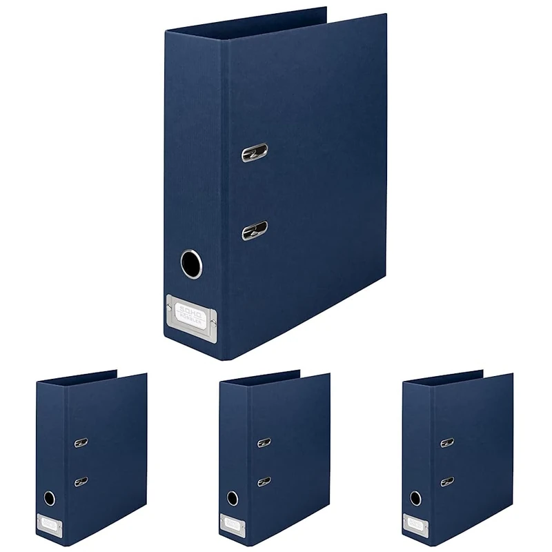 Rössler SOHO 80mm Spine A4 Lever Arch File with Metal Index Holder - Navy Blue (Pack of 4)