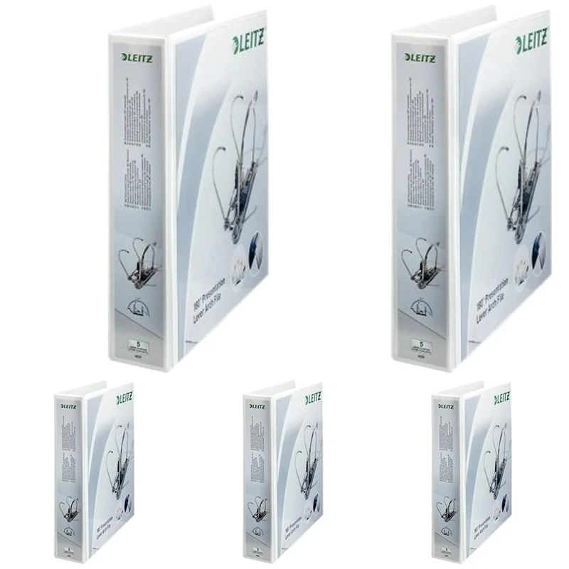 Leitz Presentation Lever Arch File, 7.5 cm Width, 42250001 - A4 Maxi, White (Pack of 5)