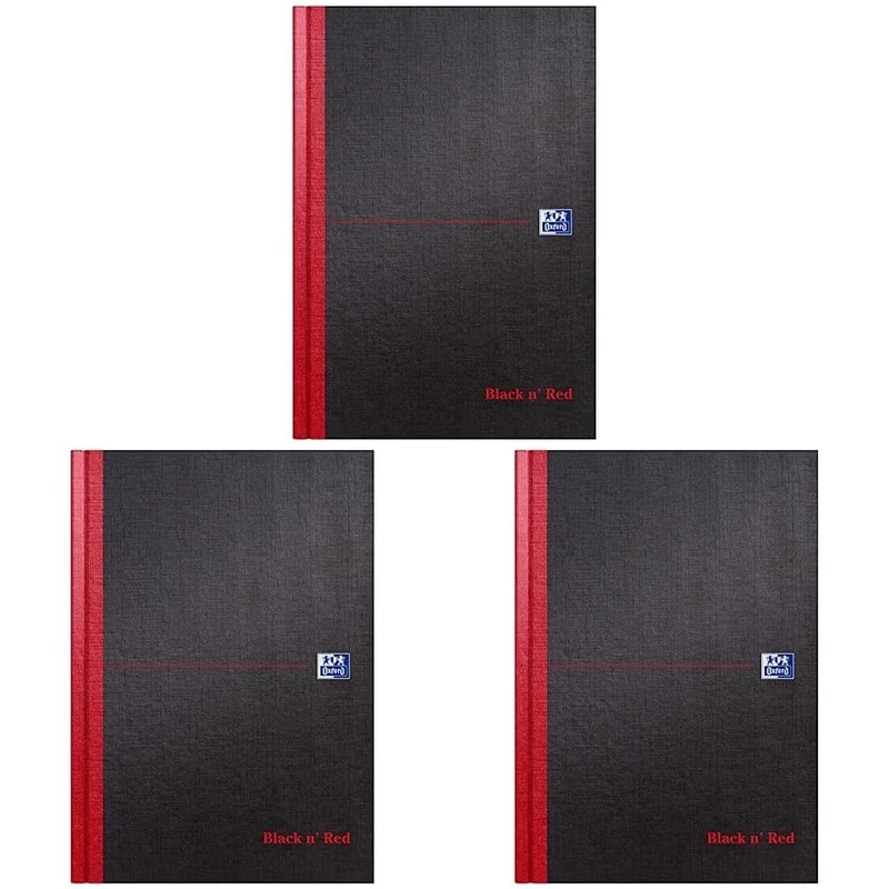 Oxford Black n' Red B5 Case Bound Notebook, Black/Red (Pack of 3)