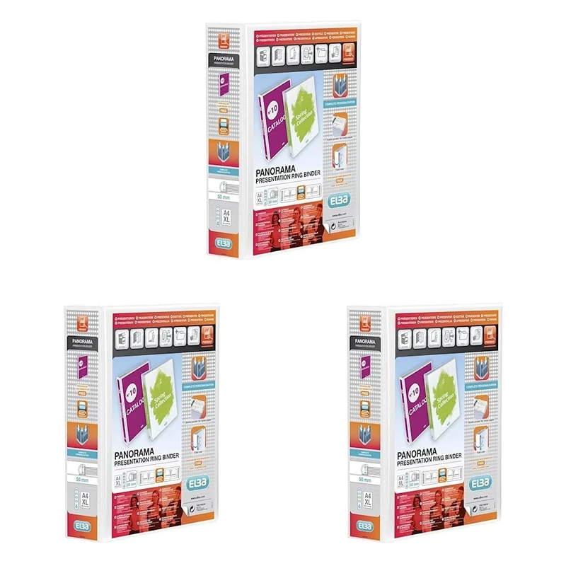 Elba Panorama 70 mm A4+ Presentation 4D Ring Binder - White (Pack of 3)
