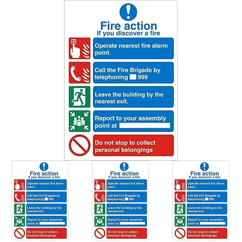 Seco Fire Action - If You Discover A Fire Sign, 200mm x 300mm - Self Adhesive Vinyl (Pack of 4)