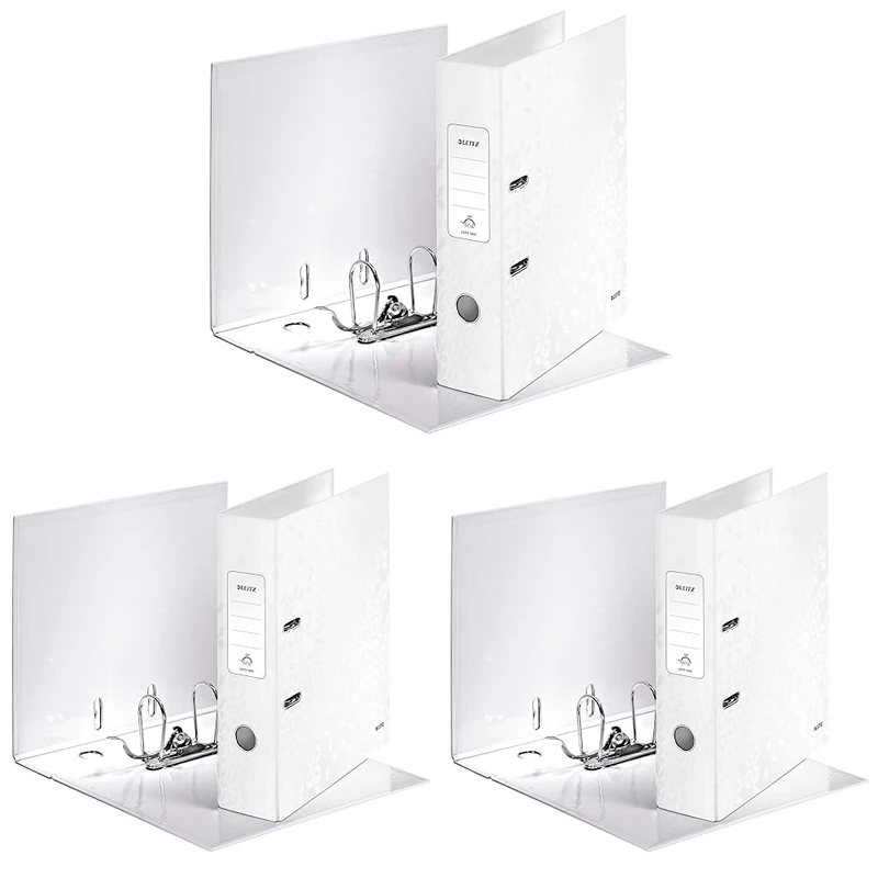Leitz Lever Arch File, Pearl White, 80 mm Spine Width, Wow Range, 10050001, Design May Vary (Pack of 3)