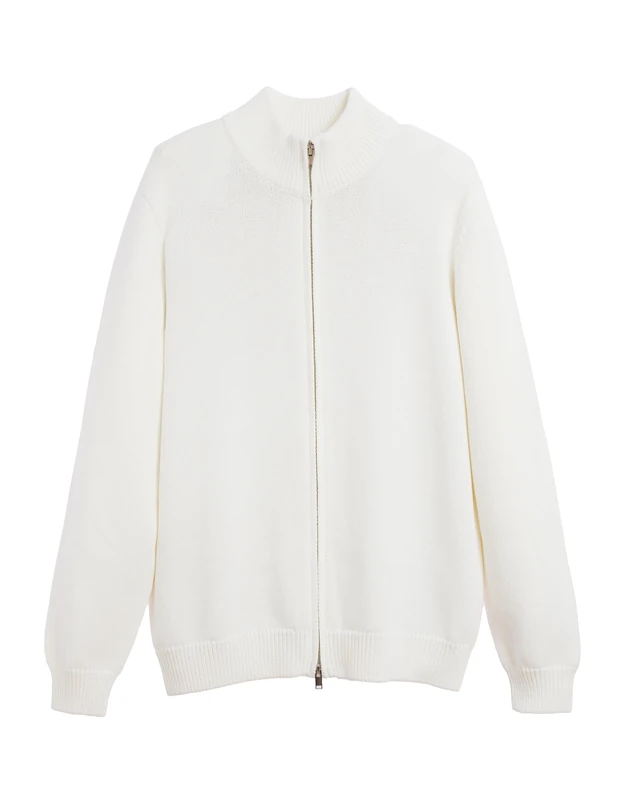 Diana Studio, Men's Cardigan Full Zip 100% Cotton Long Sleeves Regular Fit, White, XL - Image 1