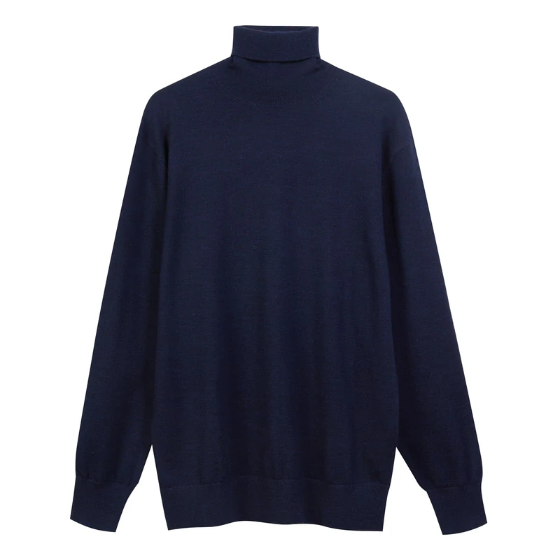 Diana Studio, Men's 100% Extra Fine Merino Wool Plain Long Sleeve Crew Neck Jumper, Blue, S
