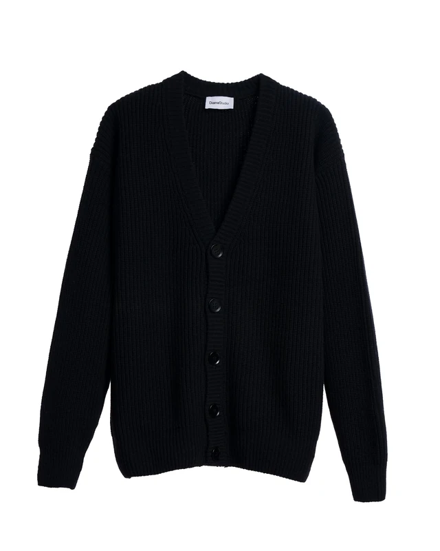 Diana Studio - Men's Wool Cardigan, Long Sleeves, Casual Fit, Made in Italy, Black, XL