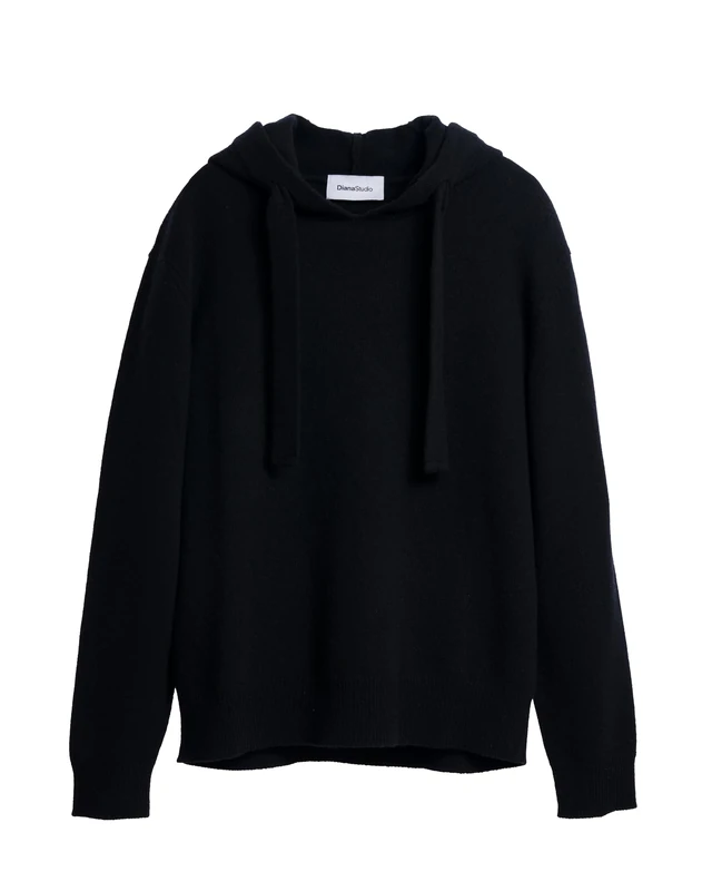 Diana Studio - Men's Wool Hoodie Long Sleeve Regular Fit, Black, L