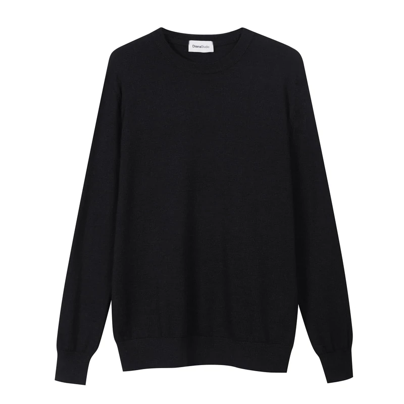 Diana Studio - Crew Neck 100% Merino Wool, Men, Long Sleeves, Casual Fit, Black, M