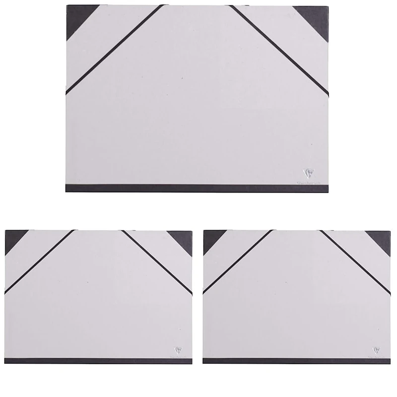 Clairefontaine - Ref 44614C - Art Folder with Elastic Straps Closure - Raw Grey Colour - Customisable Vellum Card Surface, Suitable for A3+ Sized Documents (Pack of 3)