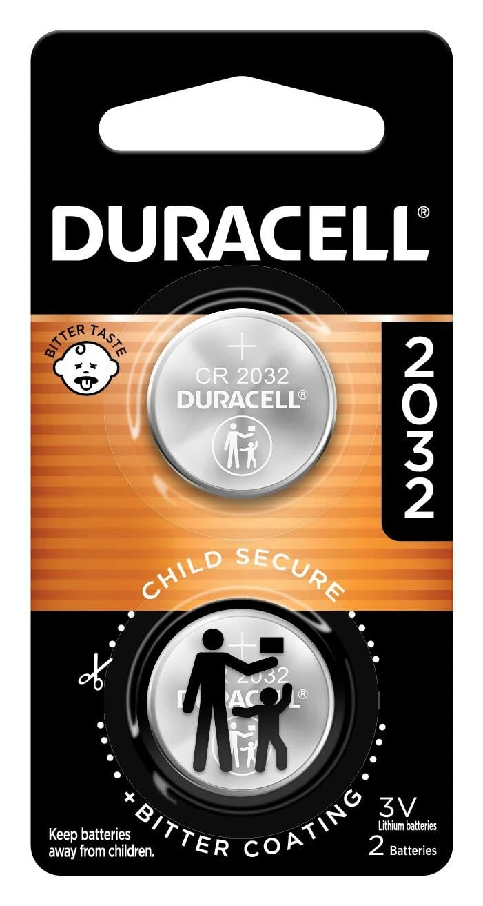 Duracell 2032 Lithium Battery, 2 Count (Pack of 1), Child Safety Features, Compatible with Key Fob, Tea Light Candles and Other Devices, CR2032 Battery