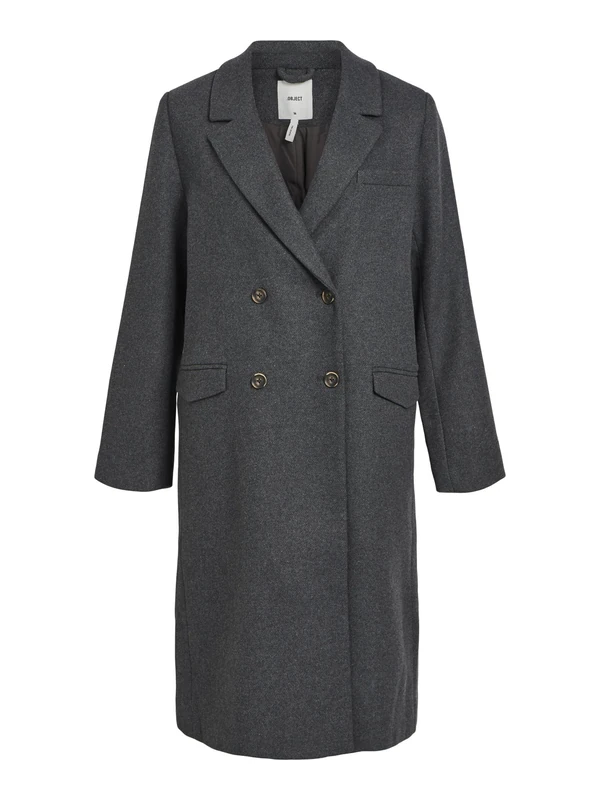 Object Female Wool Blend Coat, Dark Grey Blend, 14