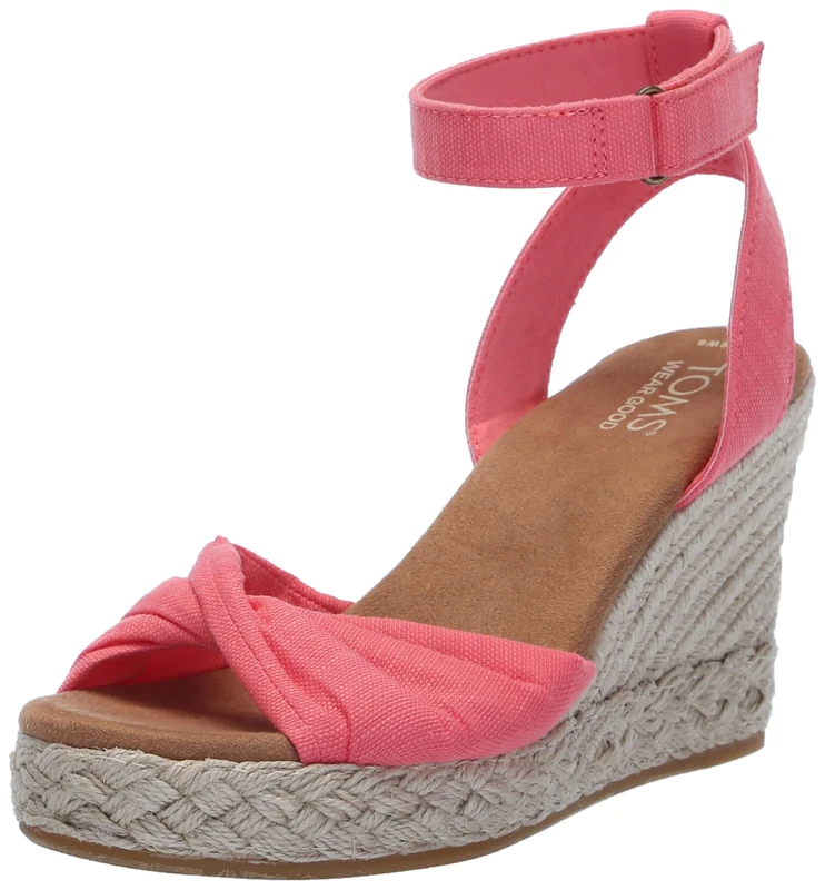 TOMS Women's Marisela Wedge Sandal, Shell Pink Slubby Woven, 8 UK