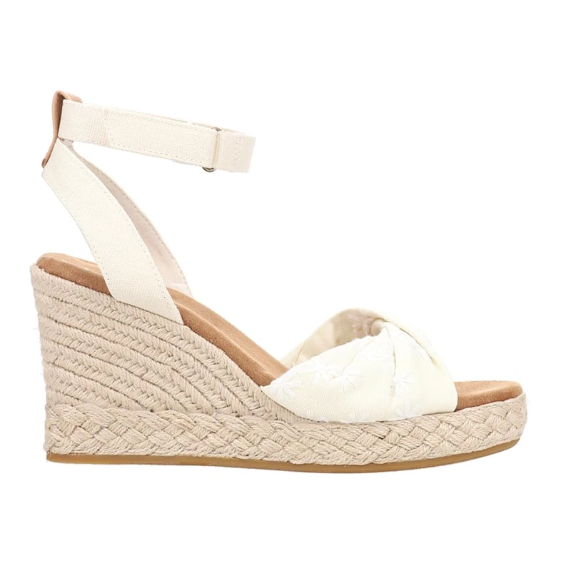 TOMS Women's Marisela Wedge Sandal, Natural Embroidered Floral, 9 UK
