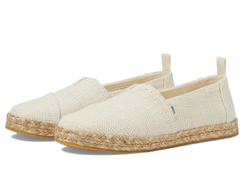 TOMS Youth Girl's Alpargata Rope Espadrille Loafer Flat, Natural Undyed Metallic Linen Stripe, 11.5 UK