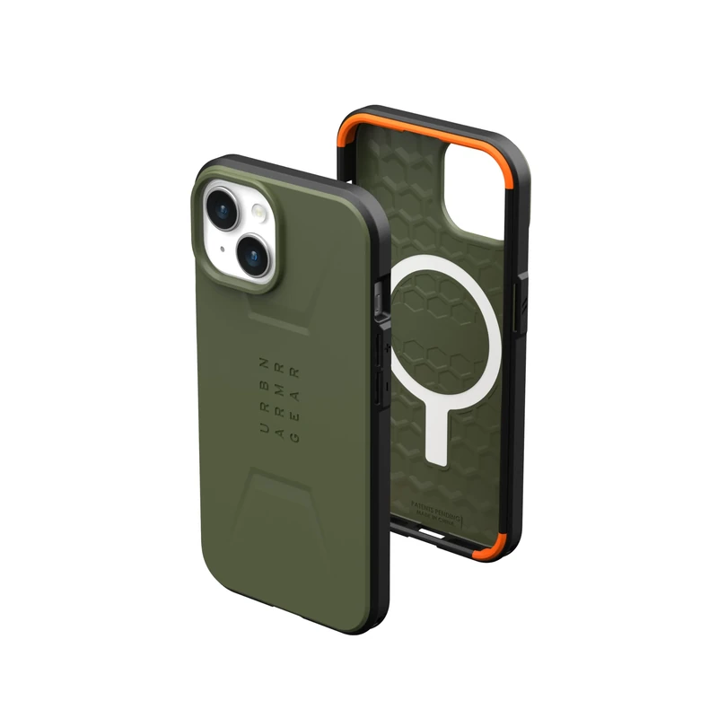 URBAN ARMOR GEAR UAG Case Compatible with iPhone 15 Plus Case 6.7" Civilian Olive Drab Built-in Magnet Compatible with MagSafe Charging Rugged Military Grade Dropproof Protective Cover