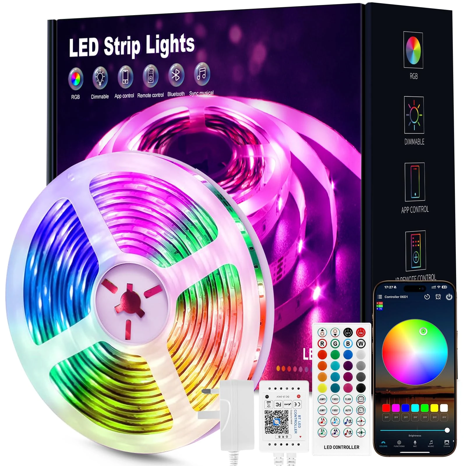 Beaeet LED Strip Light 15m, RGB Music Sync Colour Changing LED Lights for Bedroom, Smart Ambient Lights with Bluetooth App & Remote Control, Flexible Design for Gaming, Ceiling, and Home Decoration