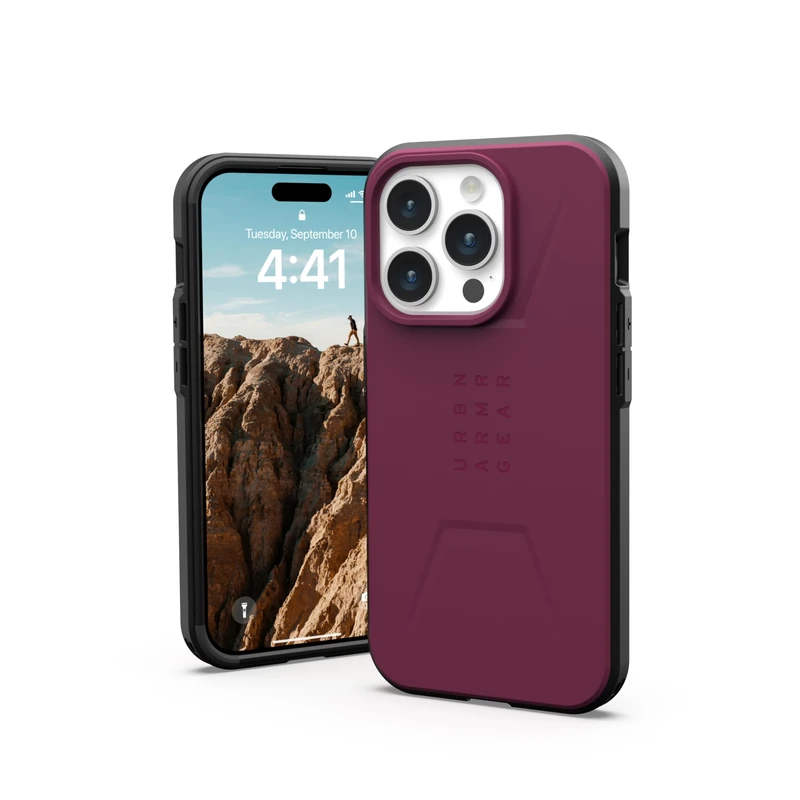 URBAN ARMOR GEAR UAG [Updated Version] Case Compatible with iPhone 15 Pro Case 6.1" Civilian Bordeaux Built-in Magnet Compatible with MagSafe Charging Rugged Mil-Grade Dropproof Protective Cover
