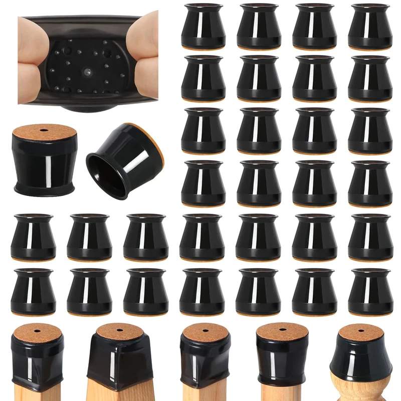 32 Pcs Chair Leg Floor Protectors for Hardwood Floors Silicone Black Covers to Protect Wood Tile Floors Felt Pads Furniture Leg Caps(Small)