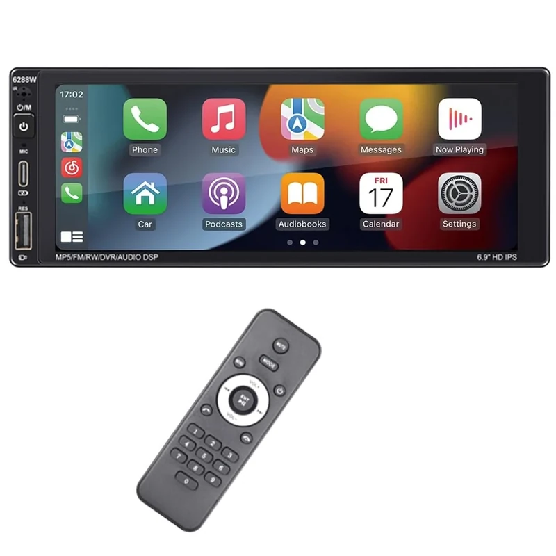 VIGORFLYRUN Car Stereo Bluetooth Wireless Apple CarPlay Android Auto Single Din FM AM RDS Radio with 6.9 Inch Touchscreen Bluetooth Hands-free Calls & Music Streaming USB Playback Type C Charging