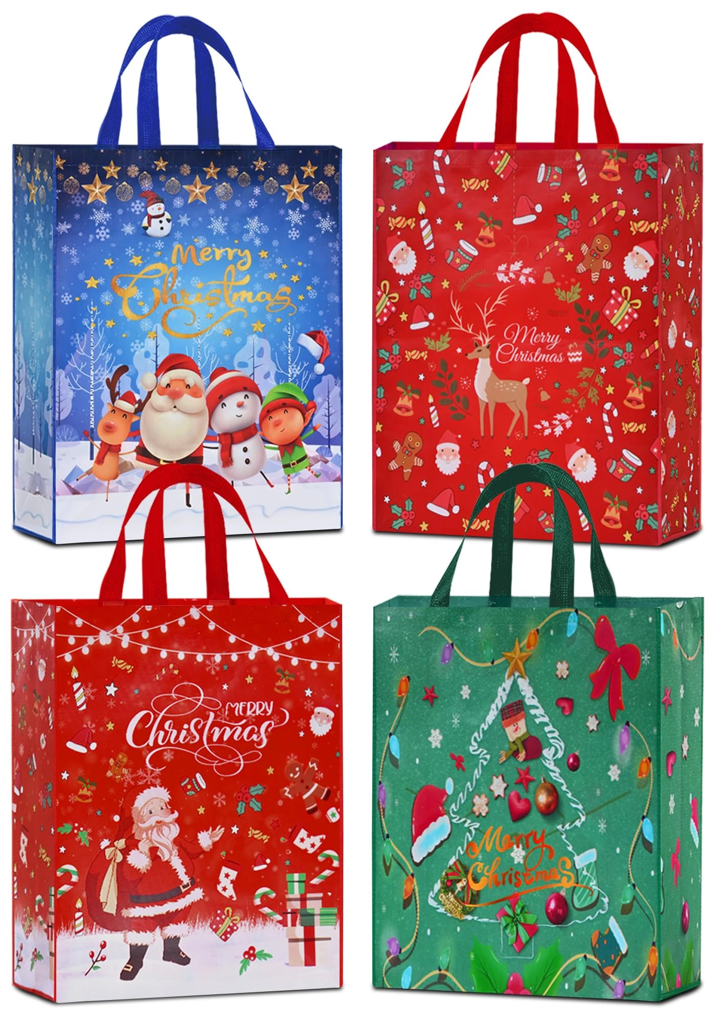 AhfuLife Extra Large Christmas Bags for Gift, 54 x 41x 16cm, 4pcs Jumbo Xmas Tote Oversized Bags with Handles, Reusable Multipack Non-woven Christmas Shopping Bag, Xmas Party Favor Bag Decorations