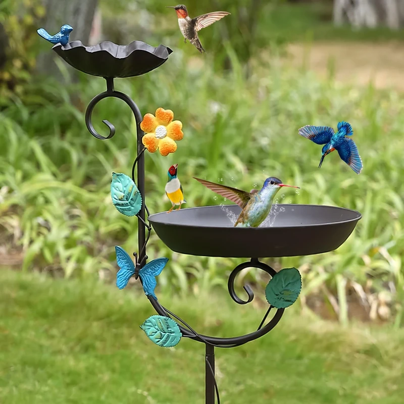 Aifeorzo Free Standing Bird Baths for Outdoors, 58" H Decorative Bird Bath Feeder Combo with Metal Stake, Upgraded 5 Spikes Detachable Antique Birdbaths for Garden Patio Yard Lawn