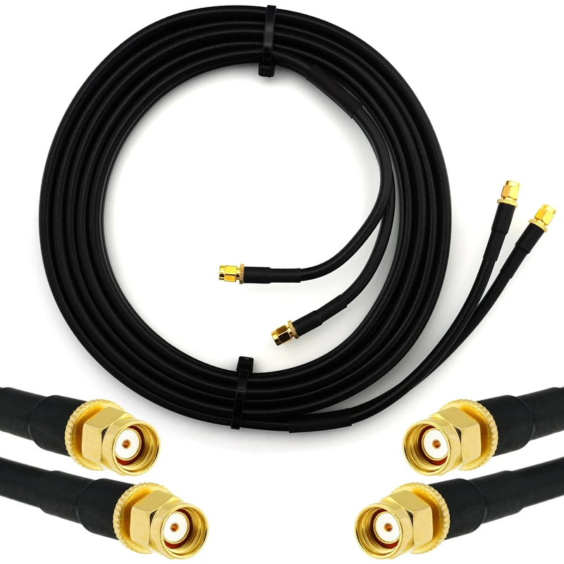 RANGEFUL 12m RP-SMA Male to RP-SMA Male Twin Coaxial Cable – HF-240 (LMR240 equivalent) Bare Copper Low Loss Double Extension Coax – WiFi/Router/Antenna/Wireless/RF/Radio