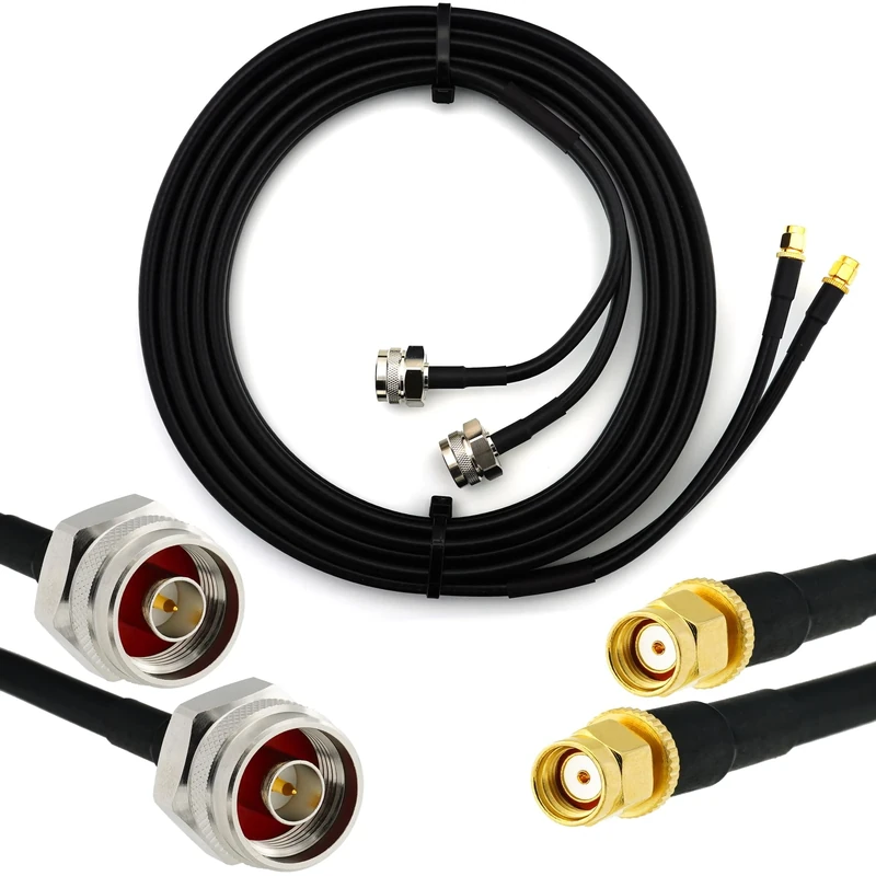 RANGEFUL 10m RP-SMA Male to N Male Hex/Knurl Head Twin Coaxial Cable – HF-240 (LMR240 equivalent) Bare Copper Low Loss Double Extension Coax – WiFi/Router/Antenna/Wireless/RF/Radio