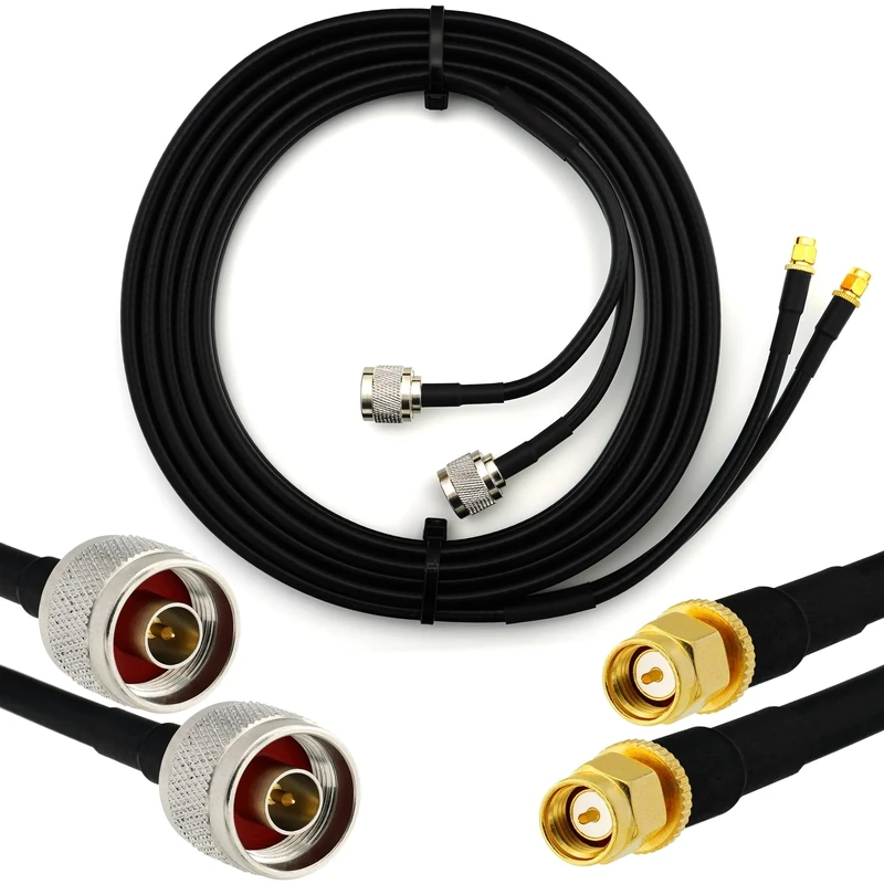 RANGEFUL 15m SMA Male to N Male Twin Coaxial Cable – HF-240 (LMR240 equivalent) Bare Copper 50ohm Double Extension Cable – LTE CDMA GSM DCS 3G 4G 5G Mobile Signal Router Antenna
