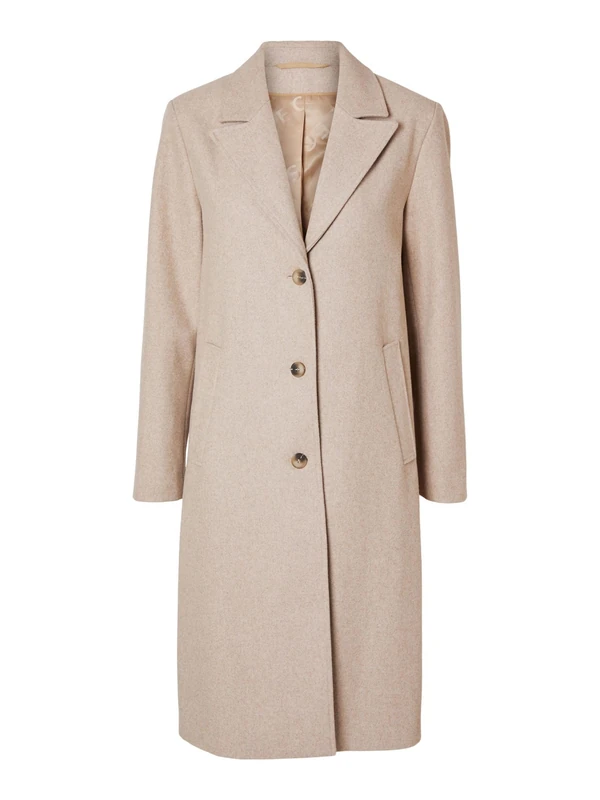 SELECTED FEMME SLFALMA Women's Wool Coat Noos Long Coat, Sandshell/Detail: Melange, 42, Sandshell/detail: melange, 42