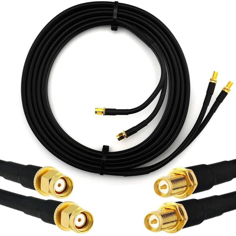 RANGEFUL 15m RP-SMA Male to RP-SMA Female Twin Coaxial Cable – HF-240 (LMR240 equivalent) Bare Copper Low Loss Double Extension Coax – WiFi/Router/Antenna/Wireless/RF/Radio