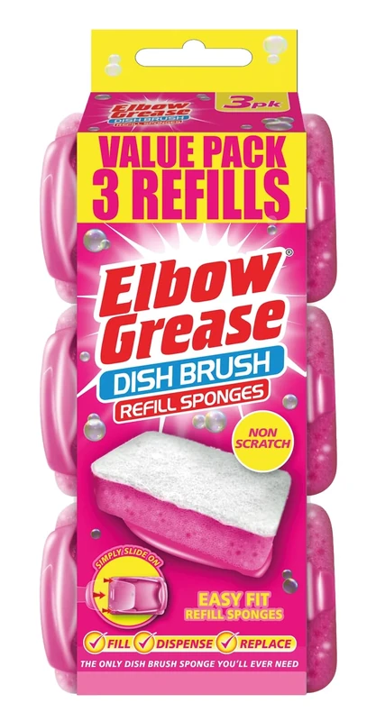 Elbow Grease Dish Brush Refill Sponges - Fill, Dispense, Replace | Washing Up Sponges (Pink - 3 Pack)