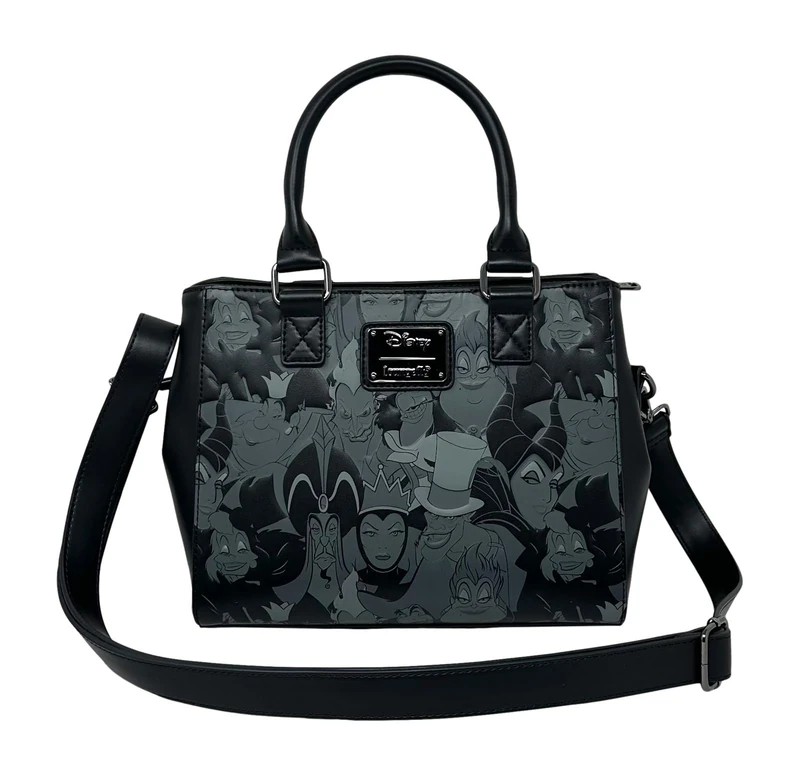 Loungefly Disney Villains Debossed Allover Print Crossbody Satchel Handbag Purse, Black, M