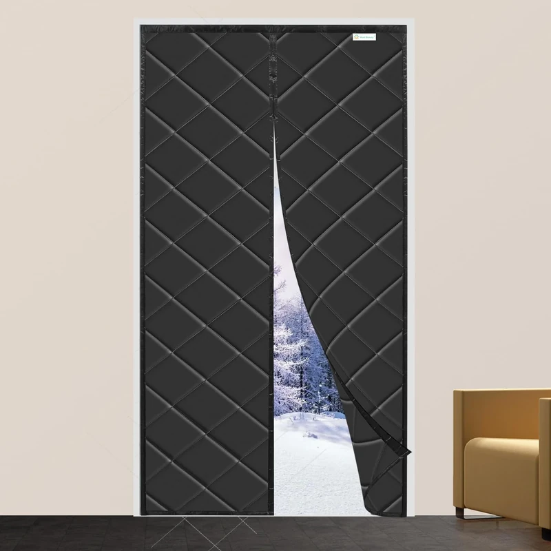 Magnetic Thermal Insulated Door Curtain, Wind, Cold and noise proof, Pet Friendly, Suitable for air-conditioned Rooms, heating, kitchens, and living rooms, 100x200 cm, Black