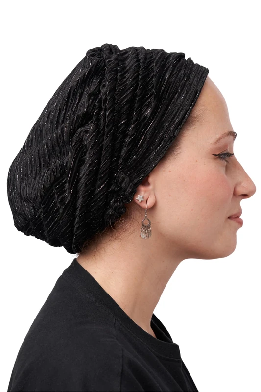 Ermandina Jewish Head Covering for Women Velvet Beret Tichel Snood Headcovering, Black, One Size