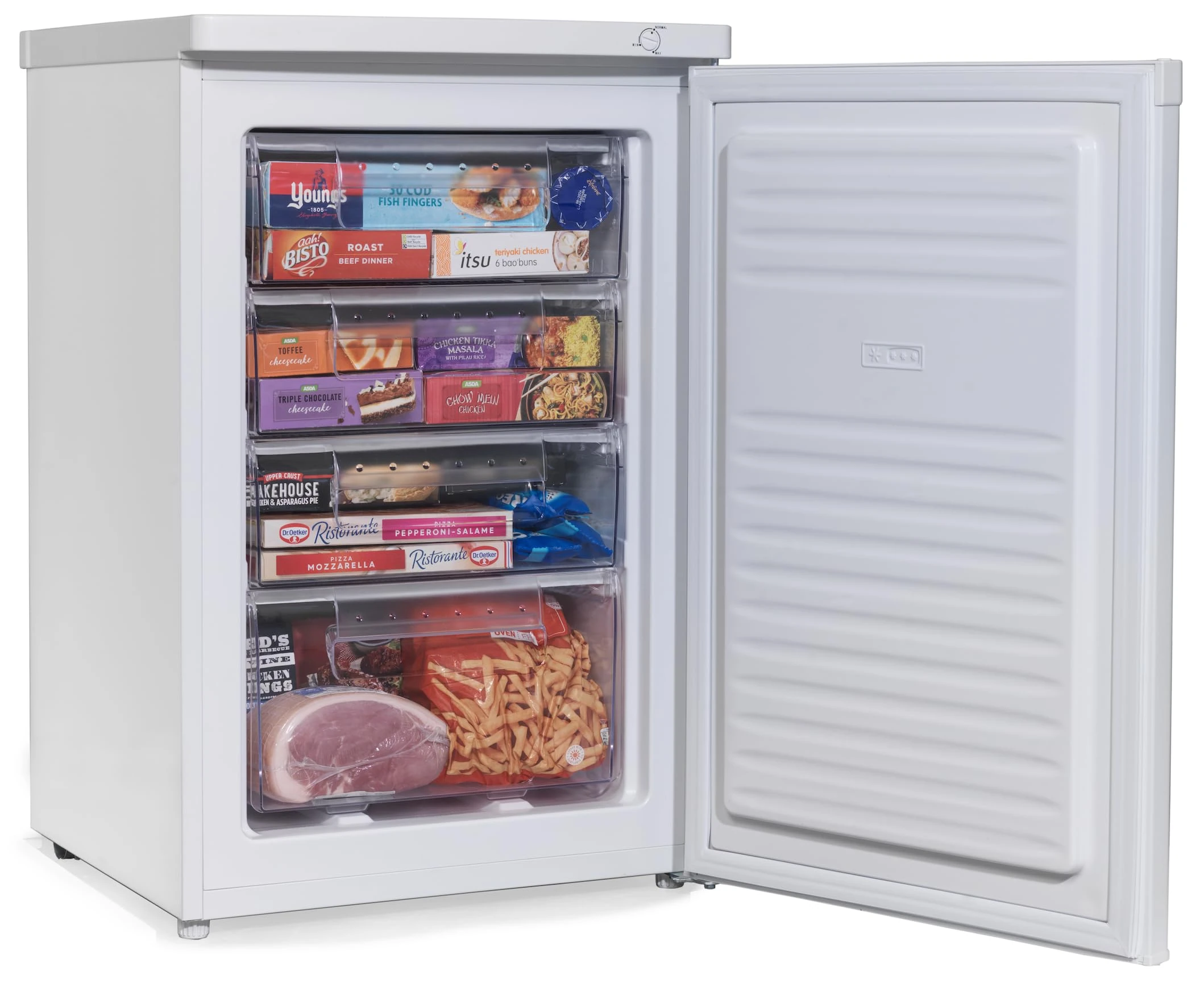 English Electric Under Counter Freezer EEF085H 91 Litre 55cm wide, White, Reversible Door - 4 Freezer Drawers