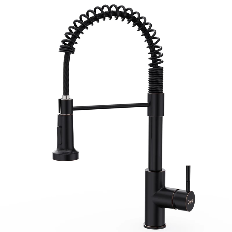 GIMILI Oil Rubbed Bronze Kitchen Faucet with Pull Down Sprayer Single Hole Stainless Steel Sink Faucet, Suitable for Farmhouses, RV, Laundry Room, Outdoor, and Campers. Llave para fregadero de cocina