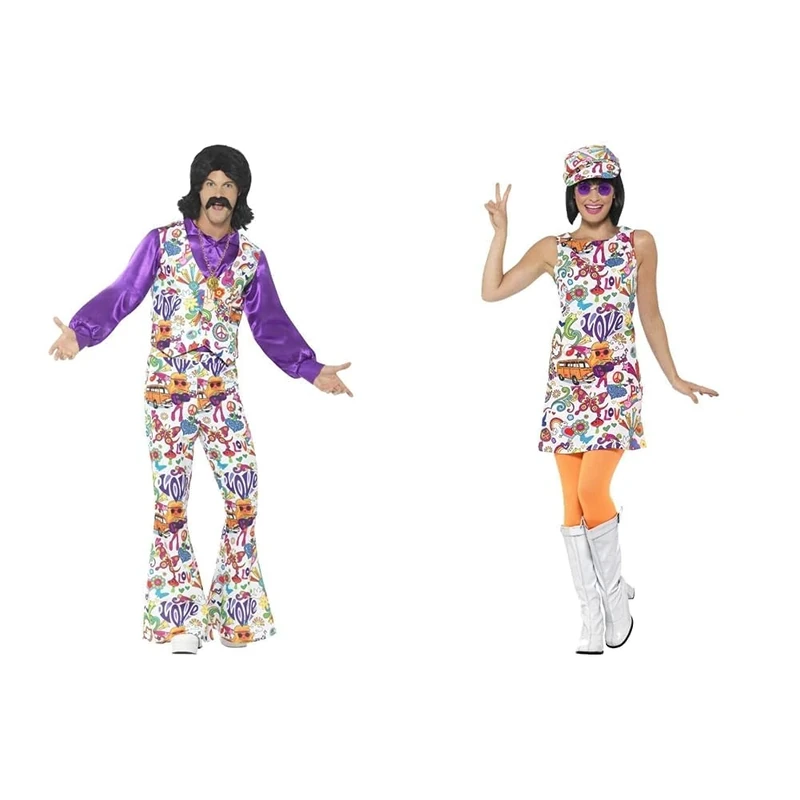 Smiffys 60s Groovy Hippie Costume, Multicolor, M - Size 38"-40" & 60s Groovy Chick Costume